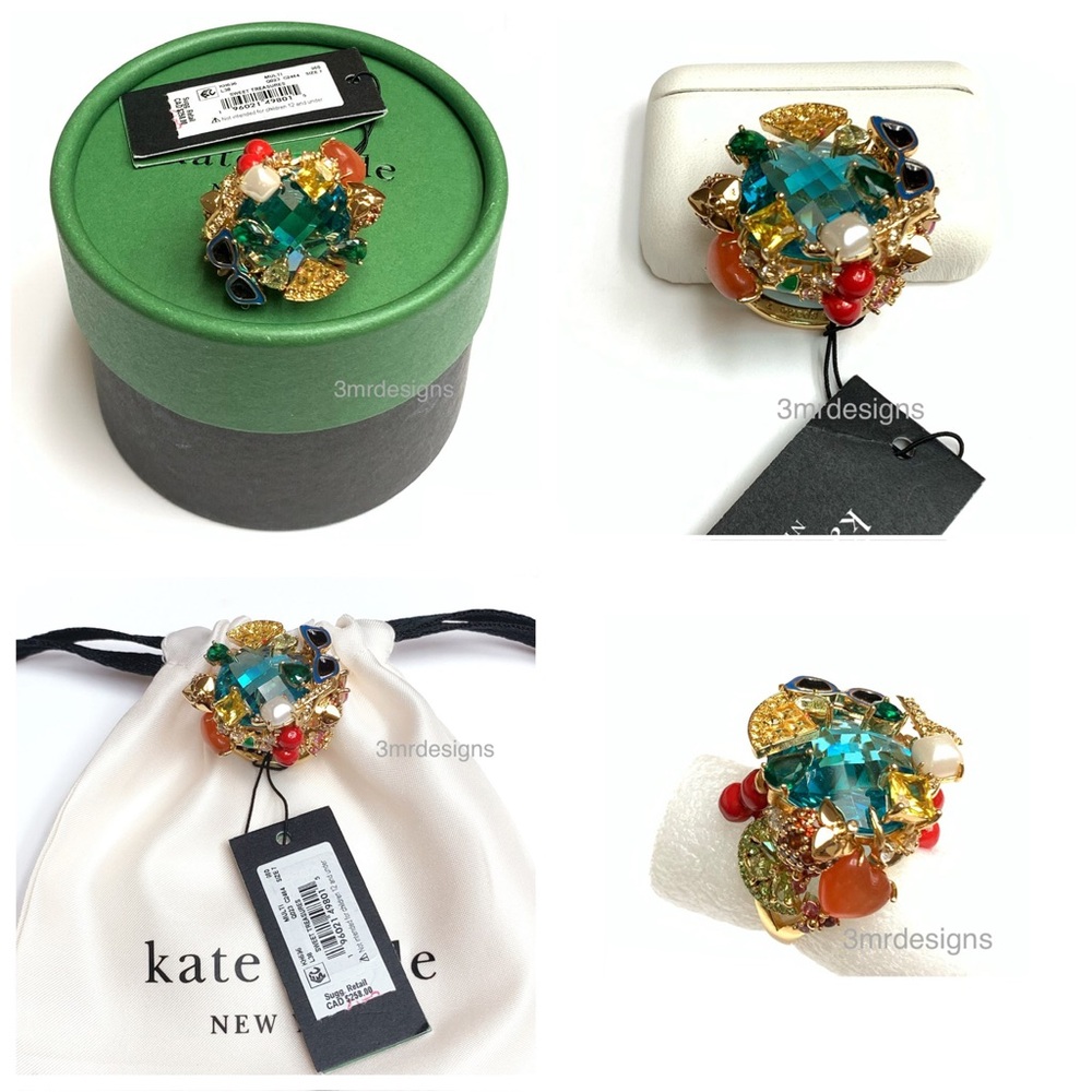 NWT Kate Spade ♠️ SWEET TREASURES 12-K Gold Plated Glass Pearl/CZ Crystals Ring - Picture 3 of 12